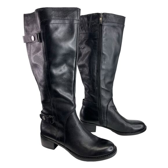FRANCO SARTO Womens Black Side Zip Knee High L-Crash Riding Boots Size 6.5 WC - Picture 1 of 13